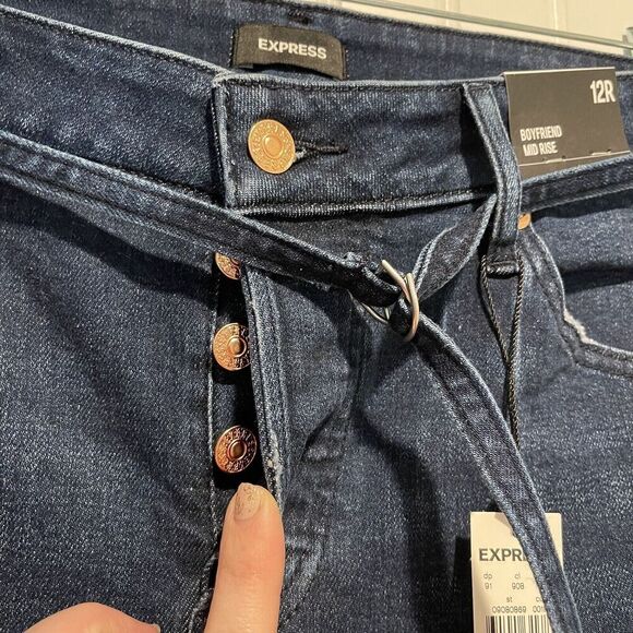 Express Belted Boyfriend Mid Rise Jeans Button Fly NEW Size 12 - Picture 5 of 9